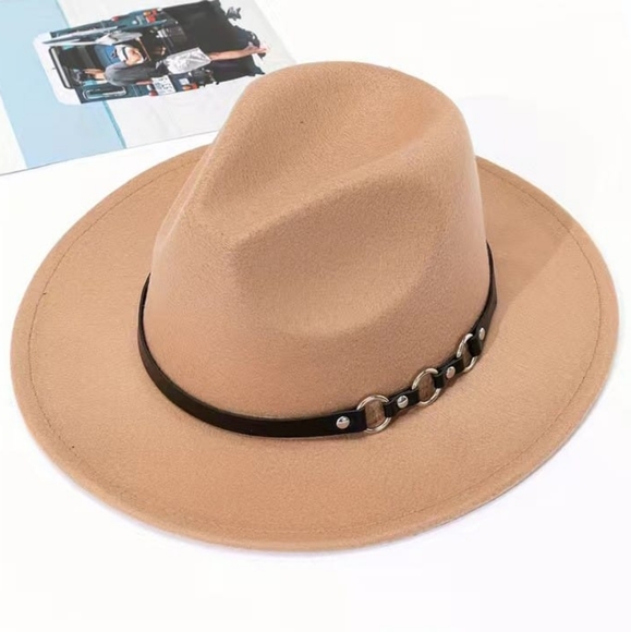 Beige British Style Jazz Woolen Hat Big Brim Hat Top Hat 22 Inch - Picture 1 of 1